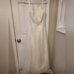 White Embroidered Gown with Crisscross Straps Across Back